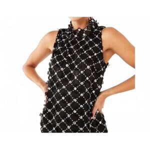 NEW ABBEY GLASS rory sequin lattice lace top in black